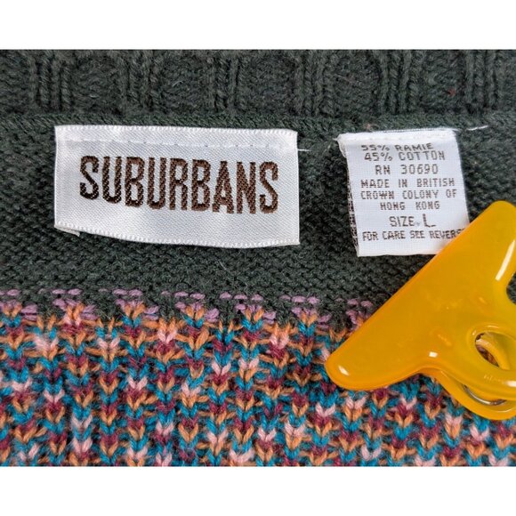 Vintage Suburbans Womens Large Sweater Cardigan Button Up Fair Isle Stripe 90s - Picture 3 of 4